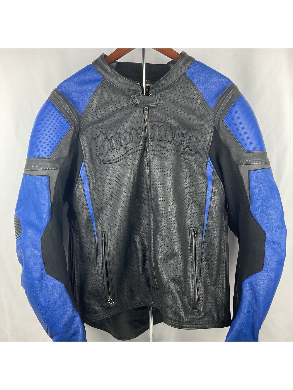 Men’s XXL Scorpion Exo Skeletal Protection Leather Motorcycle Jacket Black Blue